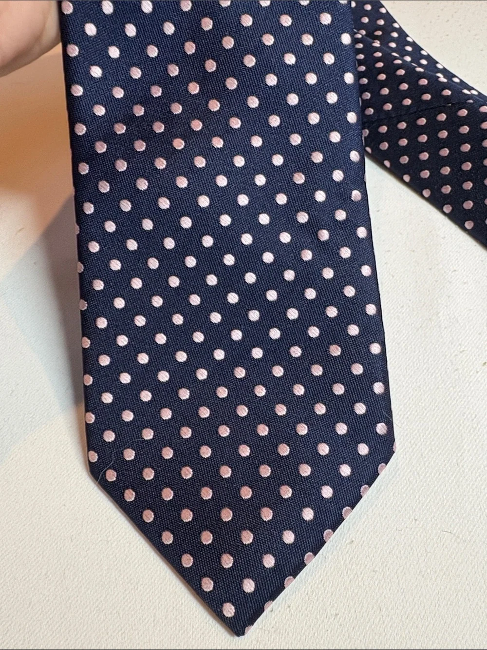 Nick Graham Navy with Pink Polka Dots Poly Tie